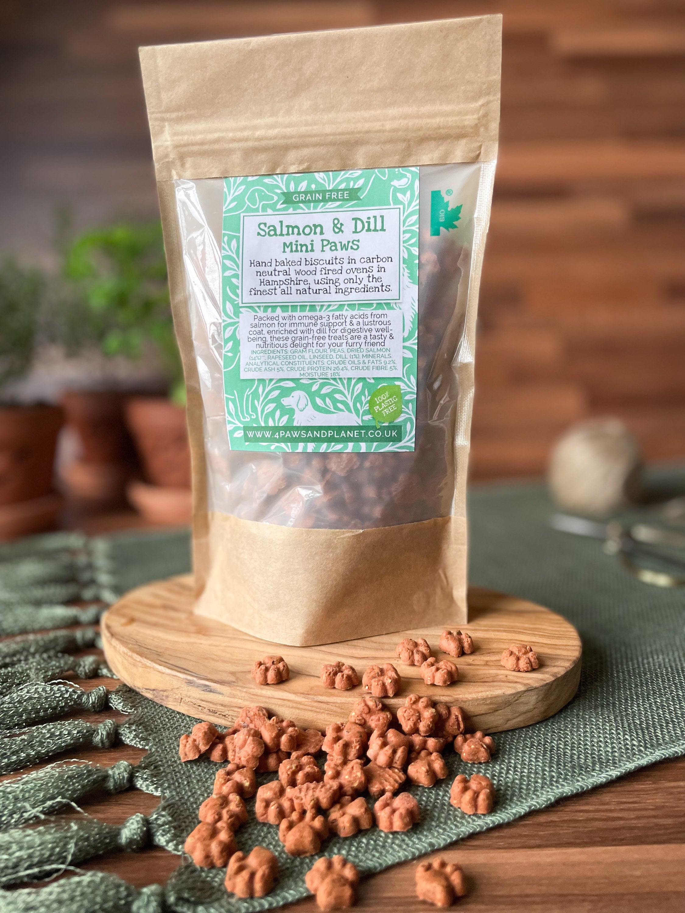 Salmon and dill mini paw dog biscuits – grain free teeny tiny treats for puppies, small dogs, and seniors